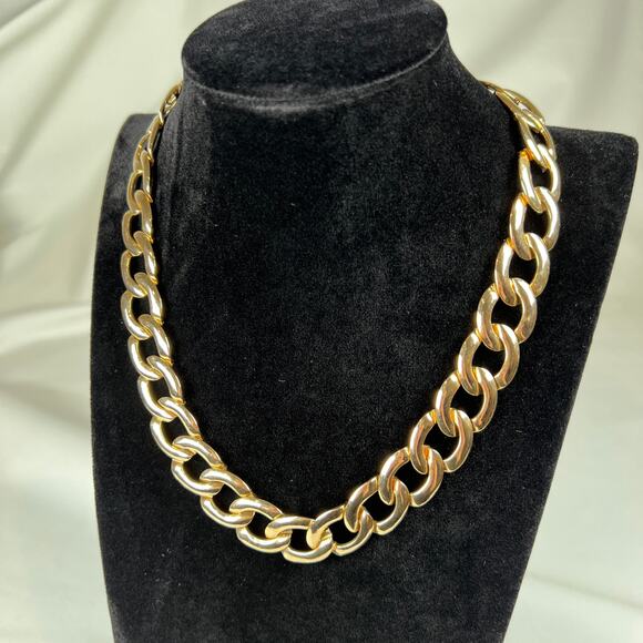 Goldtone Chain Link Necklace Chunky Statement Fashion - Picture 2 of 4